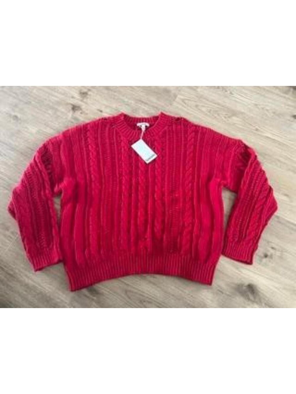 Splendid Cable Knit Sweater Womens L Red Cotton Crewneck Pullover NWT